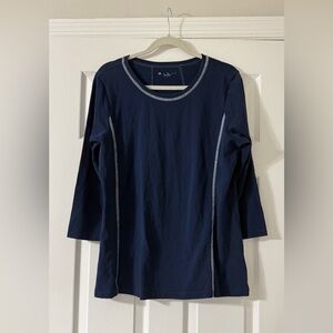 E.L.I.  by‎ J'Envie Sport Navy Pima Blend Boat Neck Top Womens Size Large